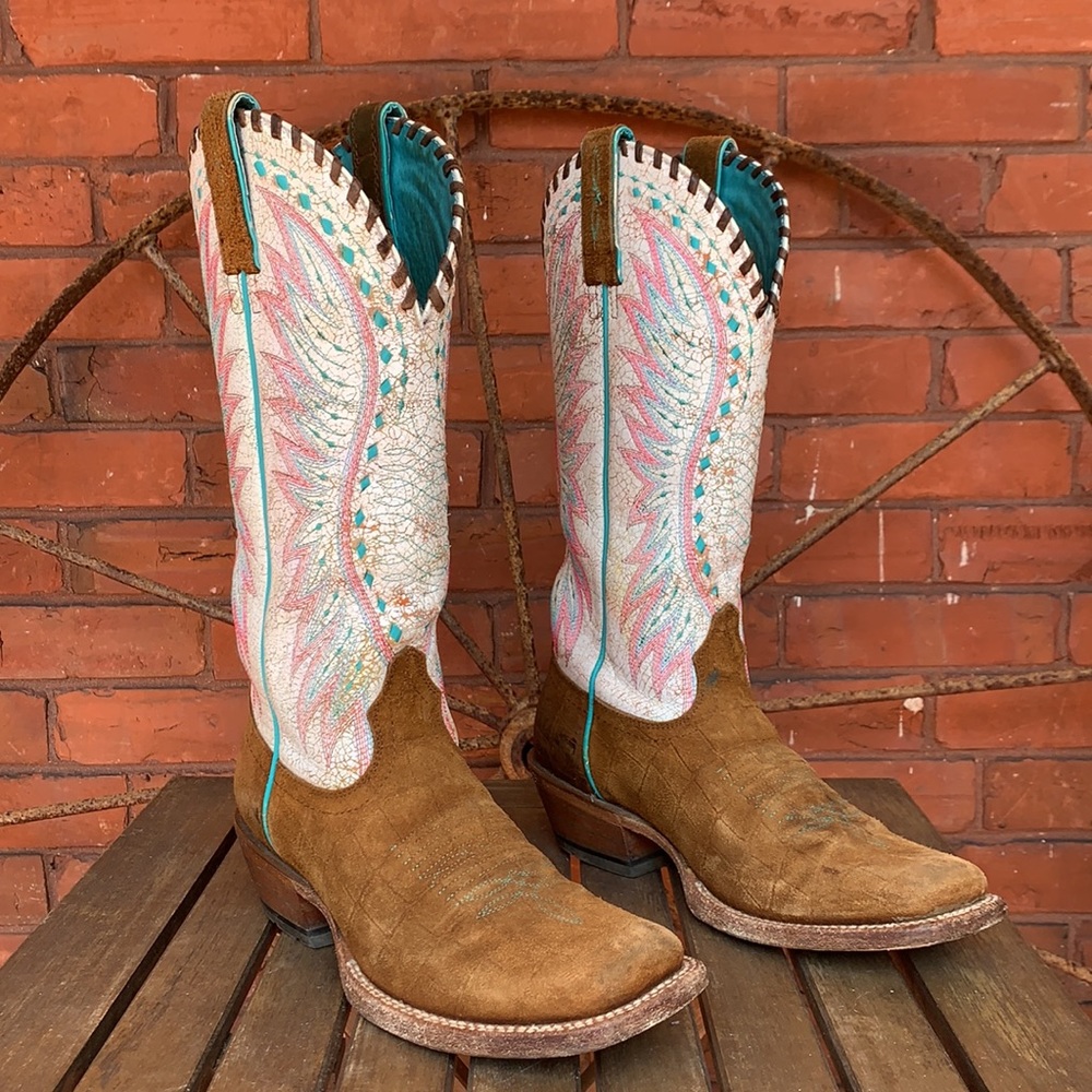 ARIAT ATS Tall Brown White Cowboy Western Boots - Picture 11 of 12